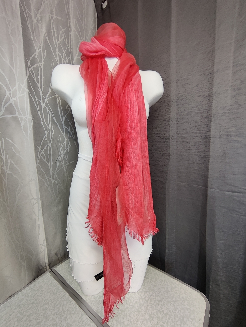 Naturally Knotty 50% Silk 50% Cotton Sheer Scarf Wrap Pink Red 26x73